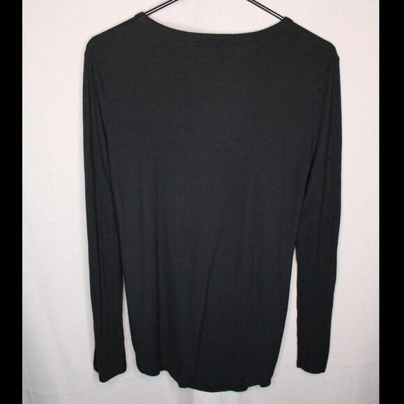 Black Long Sleeve Henley with Chest Cutout - Picture 2 of 4